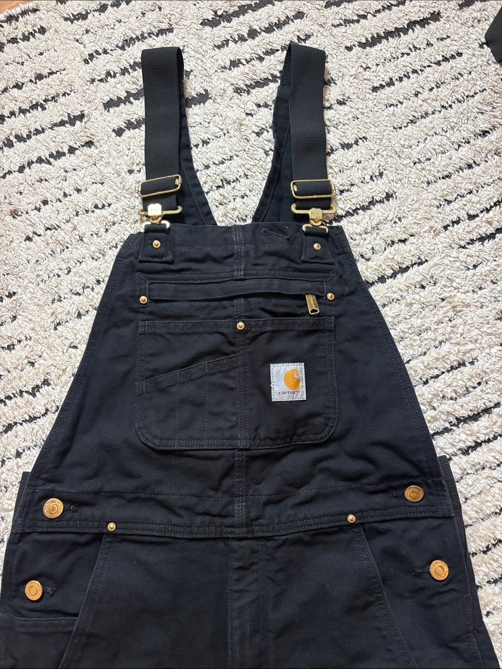 Carhartt Mens Black Bib Overalls with Gold Hardware